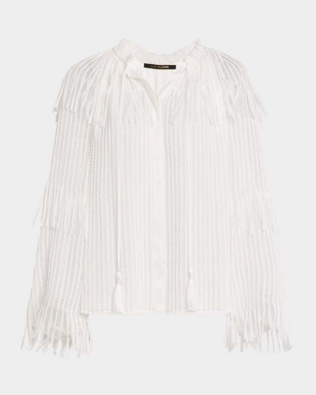 Poppi Tie-Neck Fringe Chiffon Blous